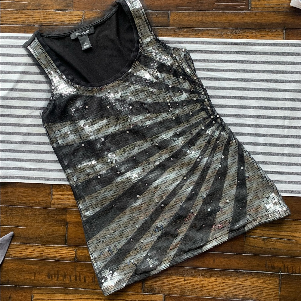 White House Black Market Dressy Black & Sparkly Tank Size Small